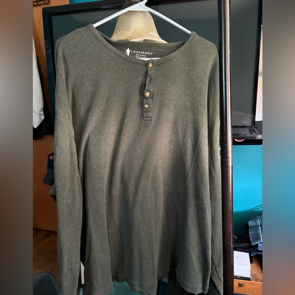 Lands' End Men's Olive Long Sleeve Henley